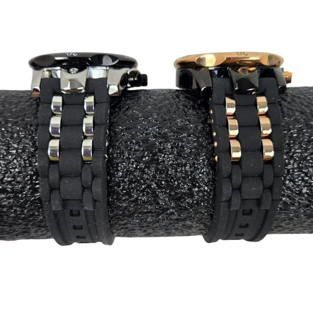 Lot of 2 LIGE Dream Quartz Chronograph Men's Watches w Black Silicon Bands VIDEO